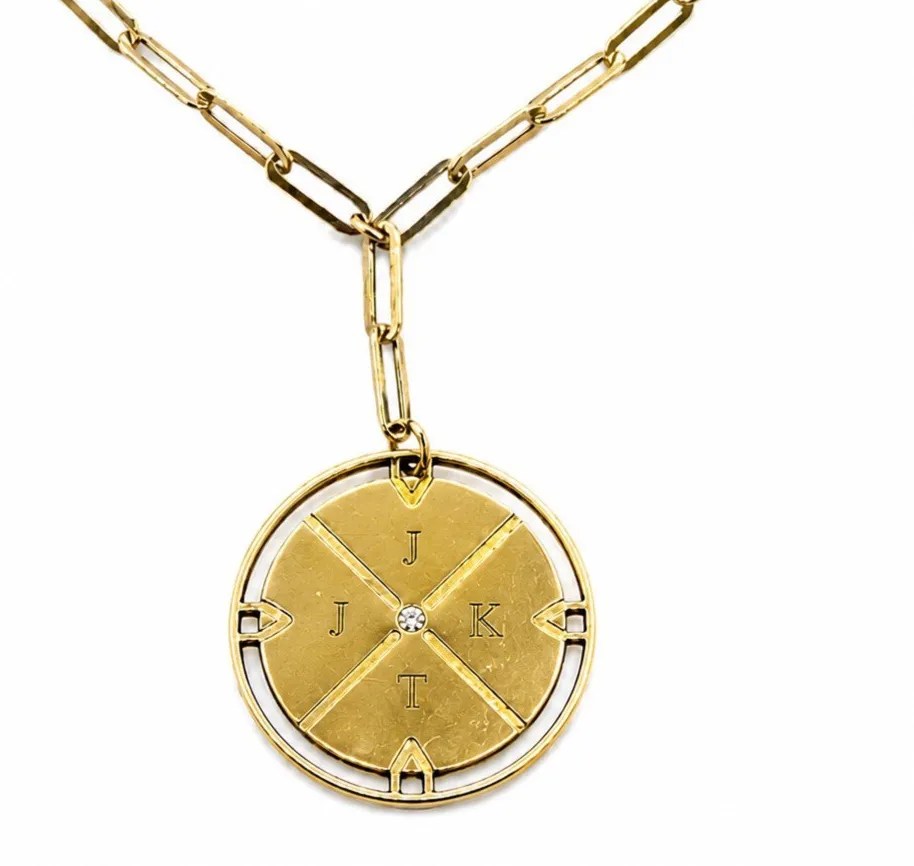 Authentic Oak & Luna Personalized Compass Necklace 925 Sterling Gold Plated Diamond Accent