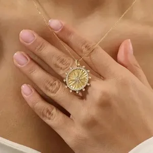 Authentic The Celestial Navigator Diamond Compass Pendant in Radiant 14K Yellow Gold