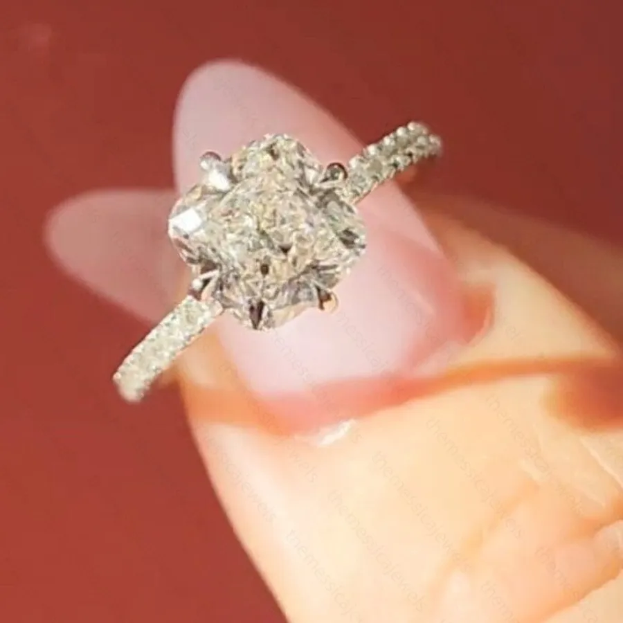 Authentic 1.78Ctw Cushion Moissanite Compass Setting Engagement Ring 14K White Gold Plated