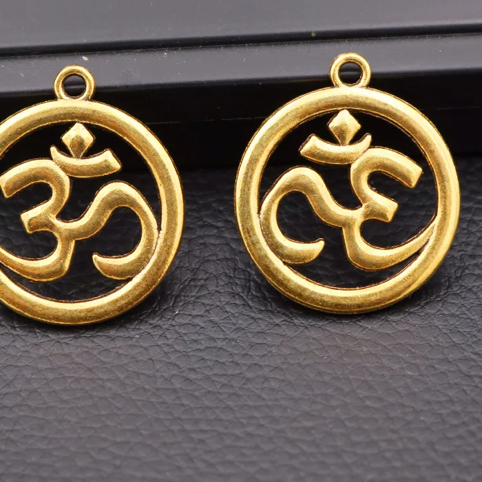 Authentic 4pcs Antique Gold Color 3D Yoga OM OHM Tag Metal Pendant DIY Sports Jewelry Handicraft Accessories 35*30mm P21