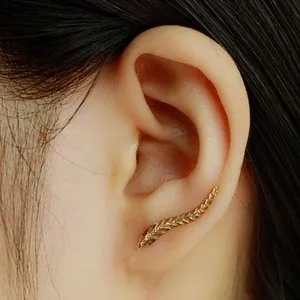 Authentic Whispers of the Forest: Vintage Gold Leaf Feather Stud Earrings