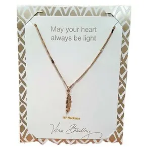 Authentic Vera Bradley Women's Feather Gold Plated Rhinestone Necklace 16" NWT