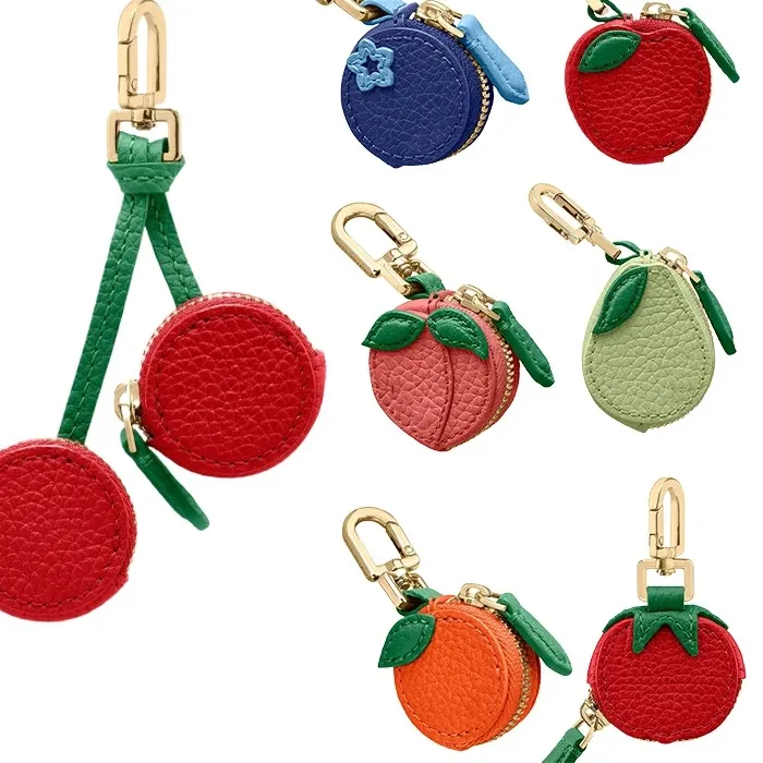 Authentic Cherry Blueberry Design Fruit Coin Purse Microfiber Leather Key Chain Mini Pouch Wallet For