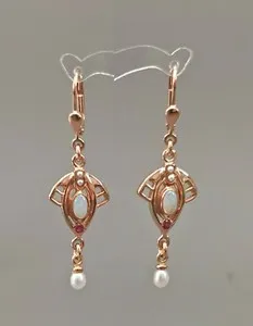 Authentic Ethereal Whispers Art Nouveau Gold-Plated Silver Earrings with Opal and Freshwater Pearls