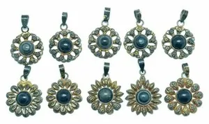 Authentic Antique Eye Agate Sterling Silver Gold Plated Pendant Beads 10 PCS Lot