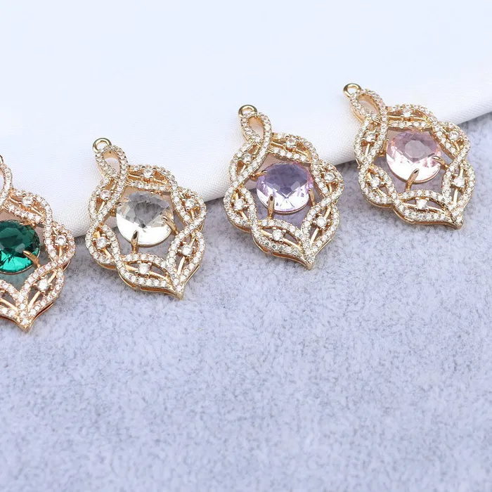 Authentic 10Pcs Bag Diy Jewelry Accessories Inlaid Zirconia Hollow Flower Pendant Necklace Earrings Jewelry Accessories