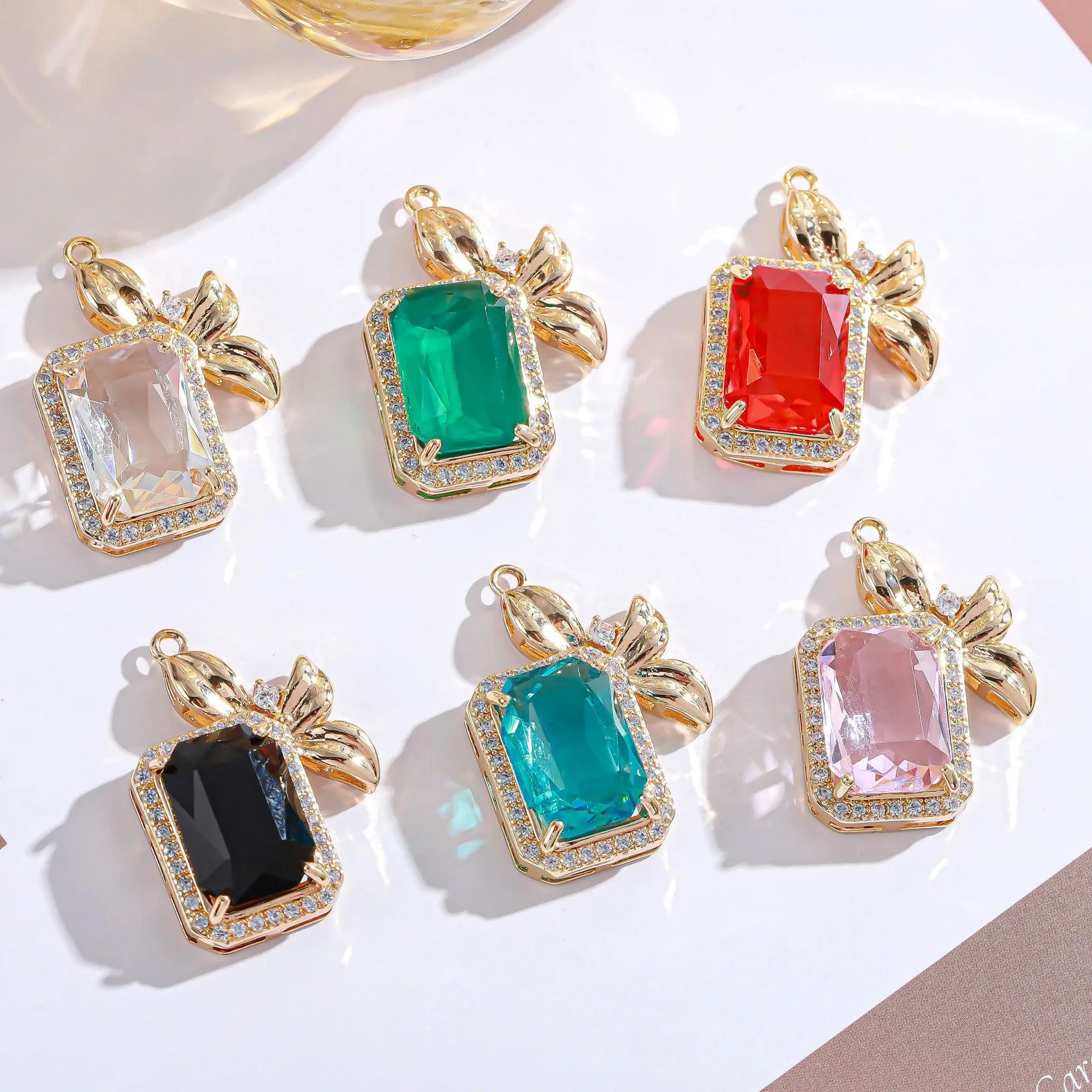 Authentic Radiant Geometry Gold-Plated Square Crystal Pendants - Sacred Ten-Piece Set