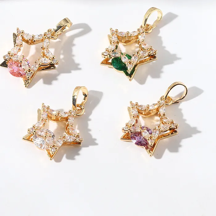 Authentic 10pcs/ Bag diamond studded pentagram zircon pendant DIY earrings necklace accessories