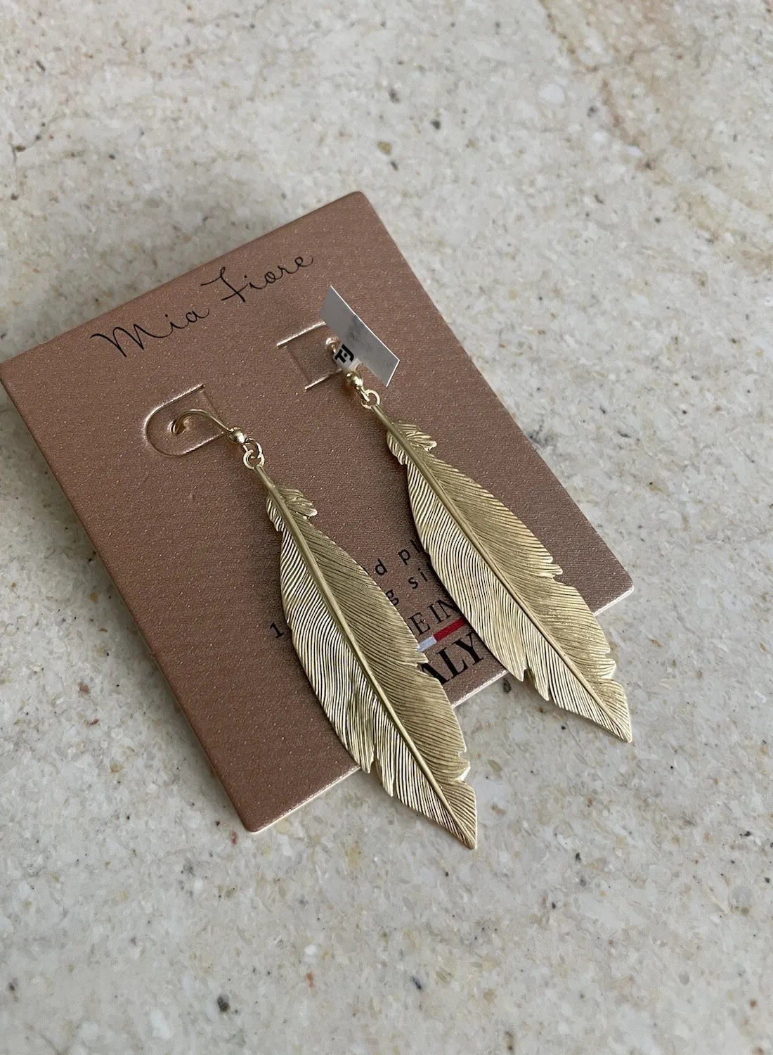 Authentic Mia Fiore 18kt Gold Plated Sterling Silver Feather Earrings