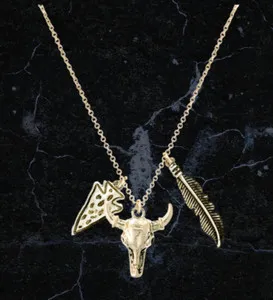 Authentic Long Horn Bull Feather Arrow Pendant Western Inspired Necklace Gold Plated