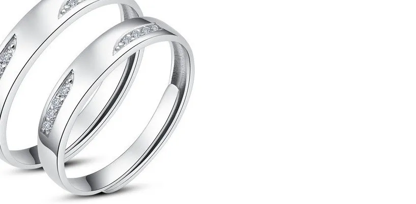 Authentic Couples White Gold Plated /Silver Feather Shape Adjustable Open Ring Solid Set