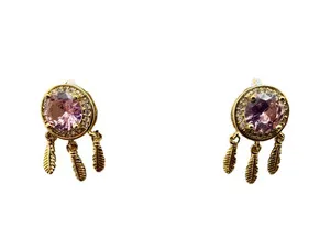 Authentic Whispers of Dawn: The Golden Feather & Rose Crystal Earrings