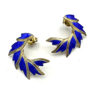 Authentic Celestial Plume Crescent Earrings: A Whisper of Azure Grace