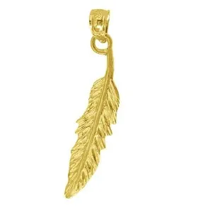 Authentic Sterling Silver Yellow Gold Plated Necklace w/ Feather Pendant Charm