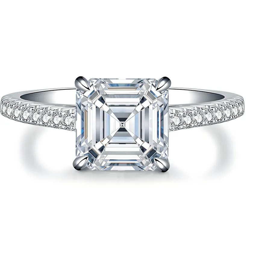 Authentic 2.5CT Asci 8x8mm moissanite ring S925 silver sugar cube moissanite diamond ring hot jewelry in Europe and America