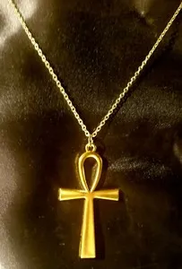 Authentic Gold ANKH Pendant on Gold Plated Chain Necklace Egyptian, Art Deco, Statement