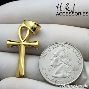 Authentic MEN WOMEN Gold Plated Simple Plain Ankh Key Cross Pendant*AGP112
