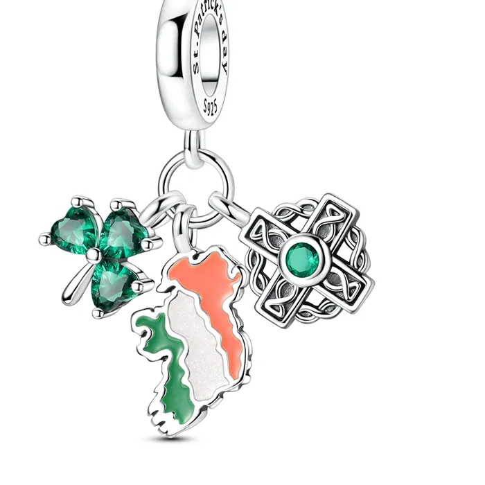 Authentic 925 Sterling Silver Ireland Map Charms Bead Cz Zirconium Dangle Fit Original Bracelet Diy Jewelry