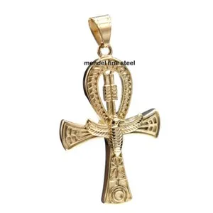 Authentic MENDEL Mens 10k Gold Plated Egyptian Ankh Hip Hop Cross Pendant Necklace For Men