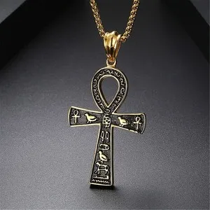 Authentic Gold Plated Large Egyptian Coptic Ankh Cross Pendant Necklace