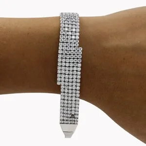 Authentic Starlit Radiance: 7‑Row 14K White‑Gold‑Plated Diamond Bracelet