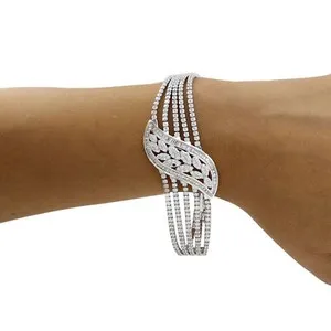 Authentic Celestial Radiance 14K White Gold Plated Multi-Row Crystal Bracelet