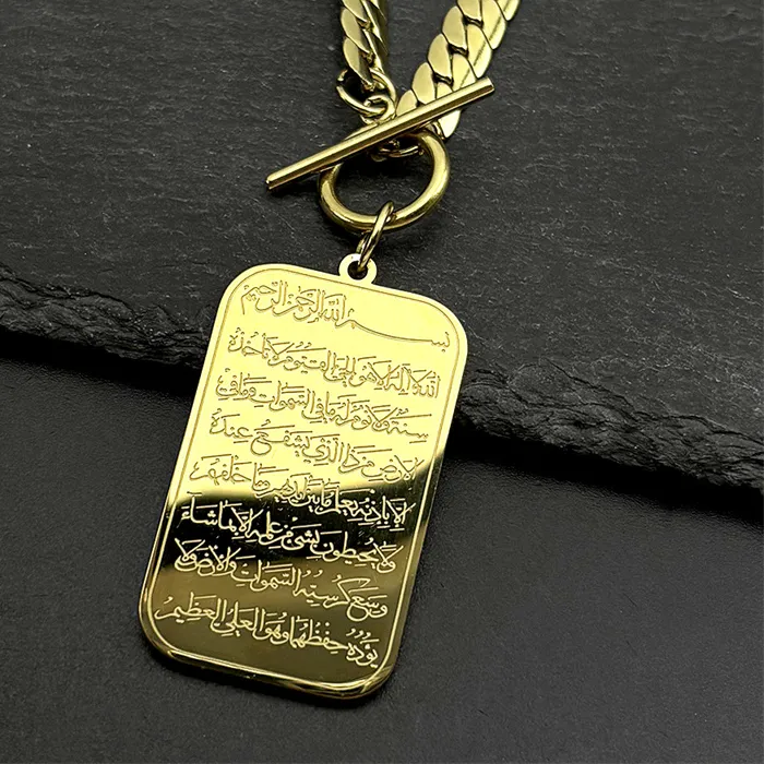 Authentic Islam Quran Muslim Pendant Necklace Gold Color Geometric Arabic Medal Amulet Chain Jewelry