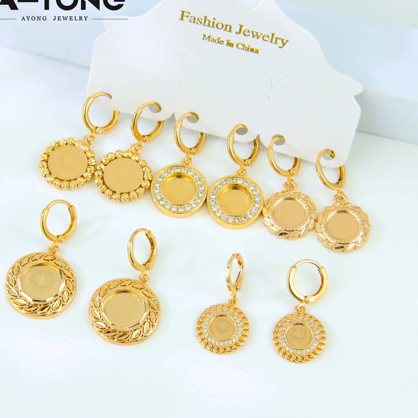 Authentic Saudi Gold Color Dangle Earrings 21K Gold Plated Turkish Coin Drop Earring Arab Muslim Jewelry