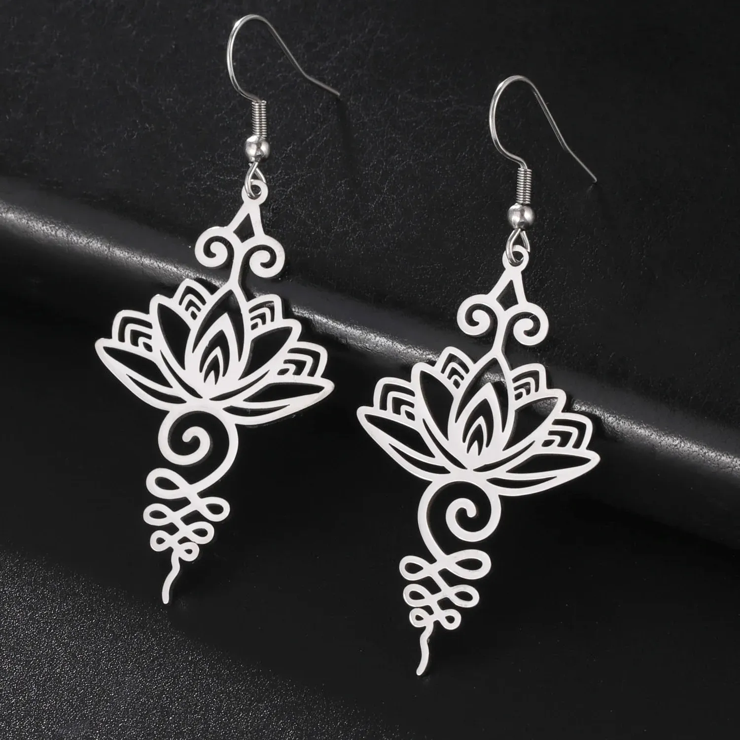 Authentic Lotus Flower Earrings Spiritual Chakra Unalome Symbol Drop Earrings Yoga Buddhism Unique Jewelry