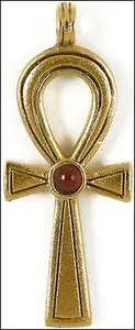 Authentic Ankh Pendant & Chain 24K Gold-plated 18 inch Egyptian Necklace Carnelian Pendant