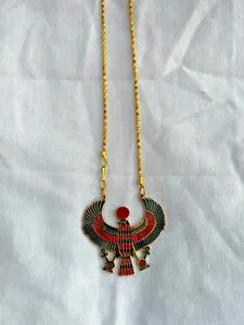 Authentic Egyptian Gold Plated Multi-Color Horus Ankh Necklace 1.25" X 1.25"