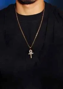 Authentic 14K Gold Plated Iced Out CZ Lab Diamond Ankh Cross Egyptian Pendant