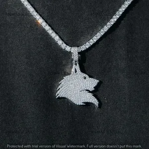 Authentic The Astral Alpha: 2.00 Ct Moissanite Wolf Pendant in 14K White Gold Finish