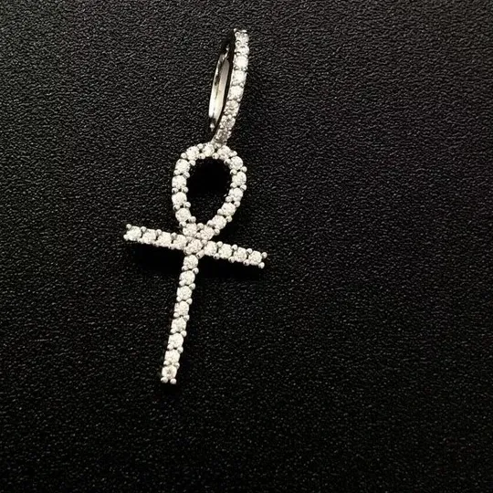 Authentic 1.00Ct Round Cut Lab Created Diamond Ankh Cross Pendant In 14k White Gold Plated