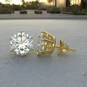 Authentic Radiant Solar Flares: D/VVS1 Moissanite Solitaire Stud Earrings in 14K Yellow Gold Finish