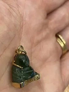 Authentic Miniature Buddha's Blessing: Gold Plated Jade Pendant of Serenity