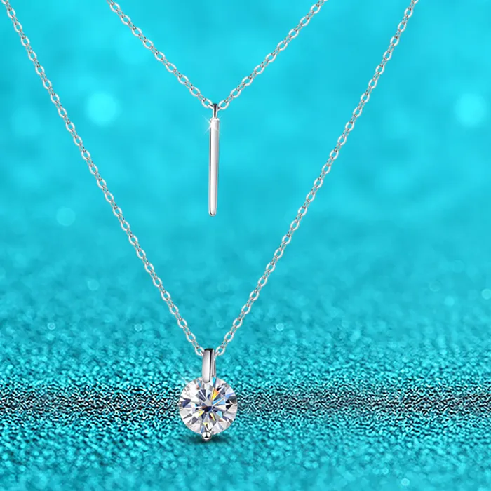 Authentic Smyoue 1-2CT Double Chain VVS Moissanite Necklace for Women Sparkling Lab Diamond Pendant Sterling Silver 925 Original Certified