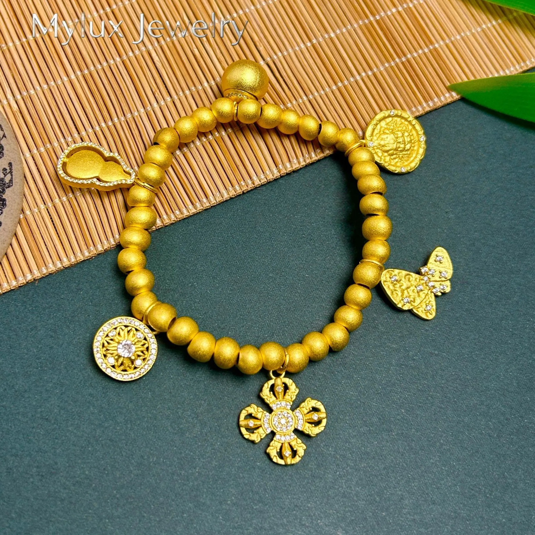Authentic The Celestial Navigator's Talisman: 24K Gold Filigree Compass Cross and Vajra Sacred Bracelet