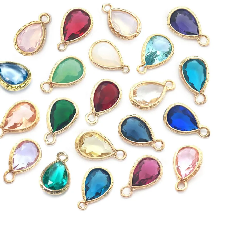 Authentic 10PCS 7x10MM High Quality Champagne Gold Color with Glass Tear Drop Shape Charms Pendants Jewelry Making Diy Accessories