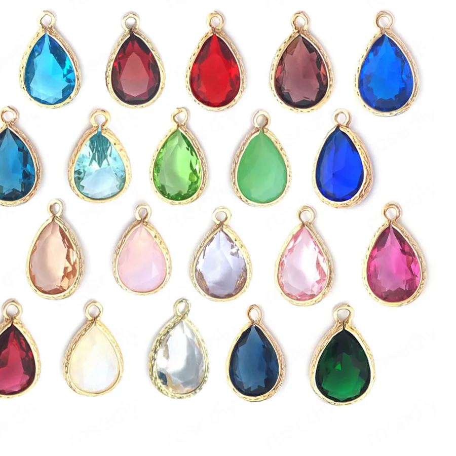 Authentic 10PCS 10x14MM High Quality Champagne Gold Color and Glass Tear Drop Shape Charms Pendants Jewelry Making Diy Findings