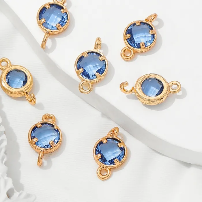 Authentic 18K Gold Plated Crystal Glass Round Charms Connector For Jewelry Making, Connector Charms For Earring,Jewelry Materials