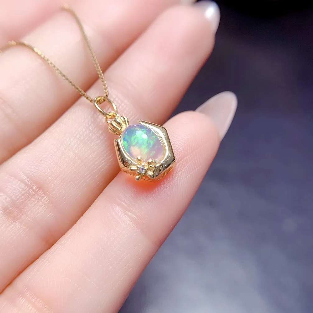 Authentic The Aurora Veil: Natural White Opal & 18K Gold-Plated Silver Talisman