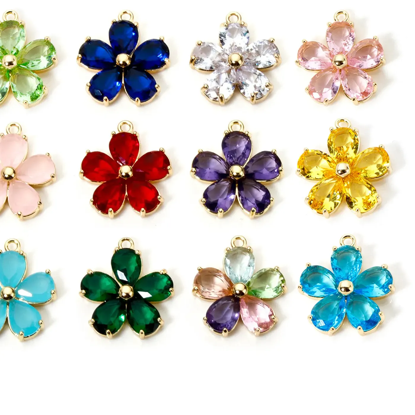 Authentic 1 Piece Glass Flower Charms 18K Gold Plated Metal Pendant For DIY Jewelry Earrings Necklace Making Findings 21mm x 18.5mm