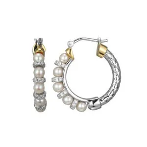 Authentic Radiant Luminescence Gold-Plated Mesh Hoops Adorned with Cultured Freshwater Pearls