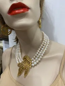 Authentic Luminous Tide: The Gilded Pearl Altar Necklace