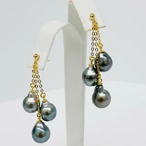 Authentic Abyssal Whispers Tahitian Pearl Dangle Earrings in Sterling Silver