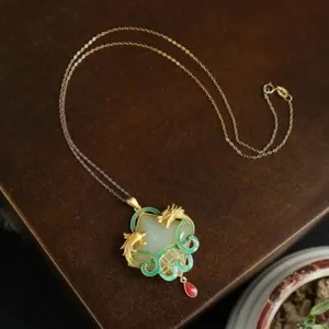 Authentic Celestial Harmony: The Jade Dragon and Phoenix Gold-Plated Talisman