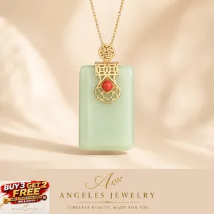 Authentic Healing Harmony of Jade and Coral: 18K Gold Plated Necklace