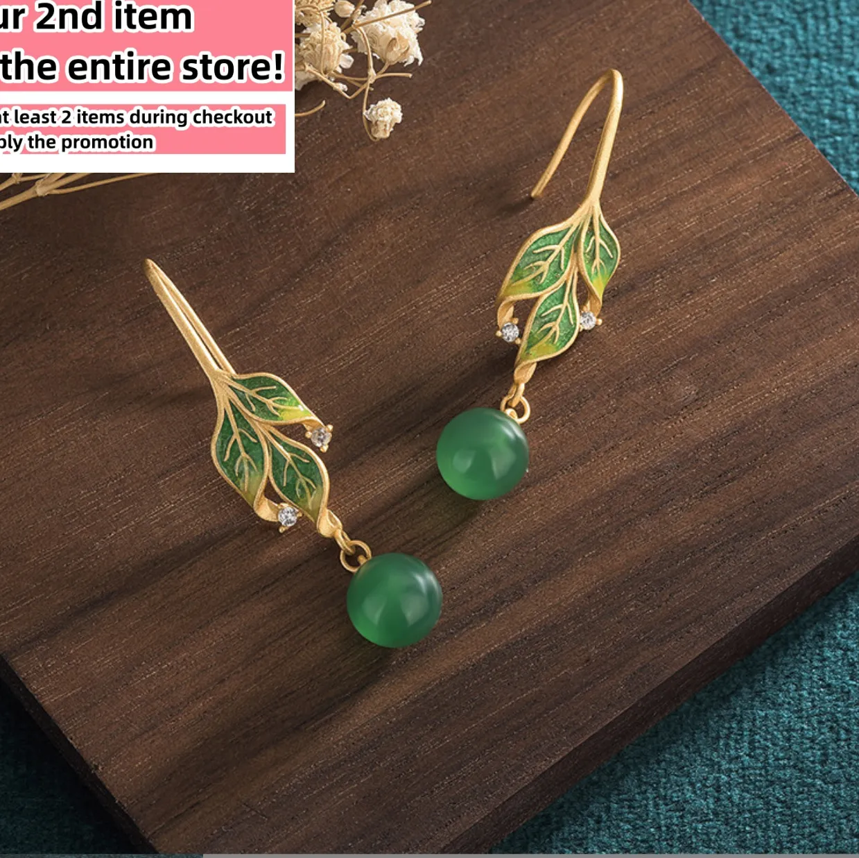 Authentic Emerald Guardian Leaf Earrings - 18K Gold Plated Jade Protection Amulet