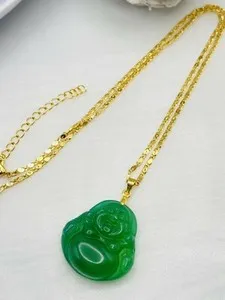 Authentic Smile of Enlightenment: 18K Gold Plated Jade Buddha Pendant
